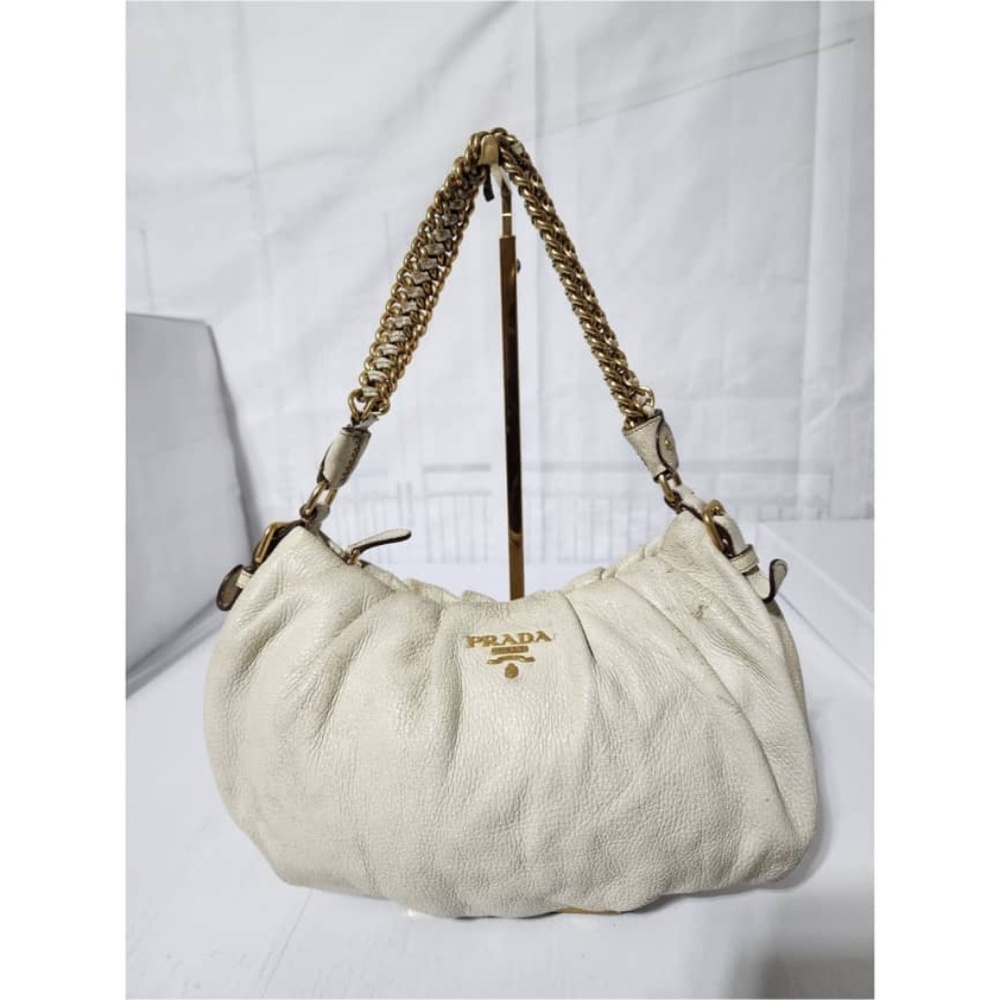 Prada Cream Hobo Bag with Gold Chain